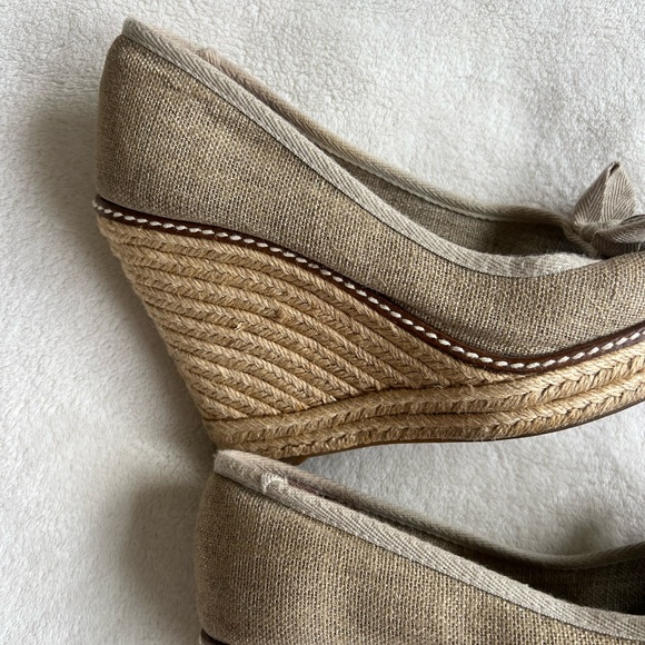 TORY BURCH Jackie Wedge Espadrille Platform Peep Toe Tan Shoes - Picture 5 of 14